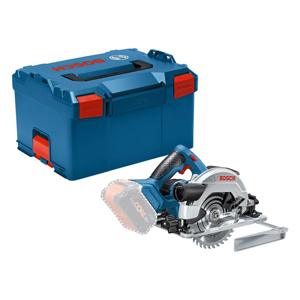 Bosch -Kreissäge GKS 18V-57 G von Bosch im Koffer. Produktbild Lieferumfang