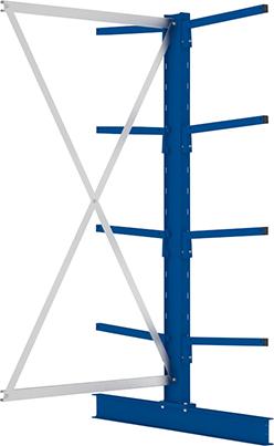 Kragarmregal L Anbaufeld B1000xT2x500xH2000 mm doppelseitig RAL 5010 2x4 Arme Traglast 175kg