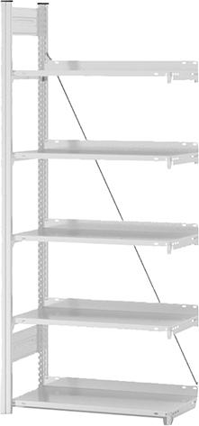 Anbauregal zerlegt HKA 17307 EX, 5 Böden 1750x300x750mm lichtgrau
