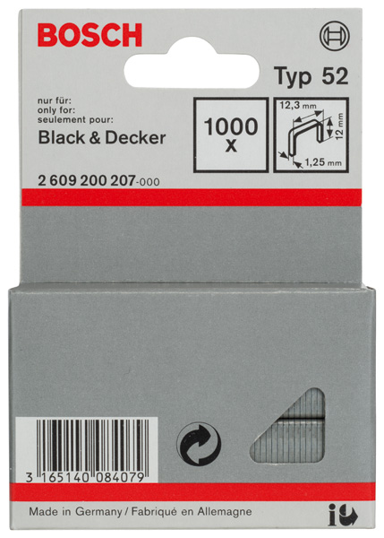 Flachdrahtklammer Typ 52, 12,3 x 1,25 x 12 mm, 1000er-Pack