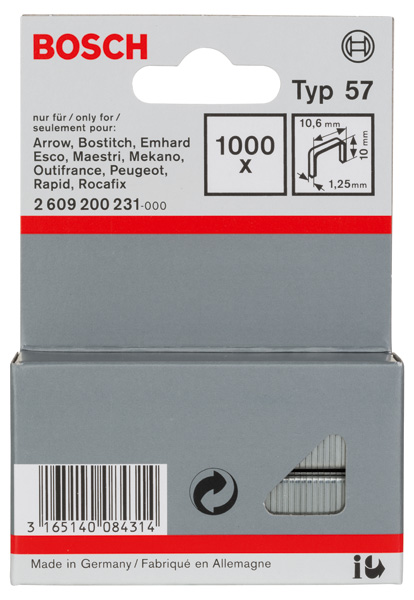 Flachdrahtklammer Typ 57, 10,6 x 1,25 x 10 mm, 1000er-Pack