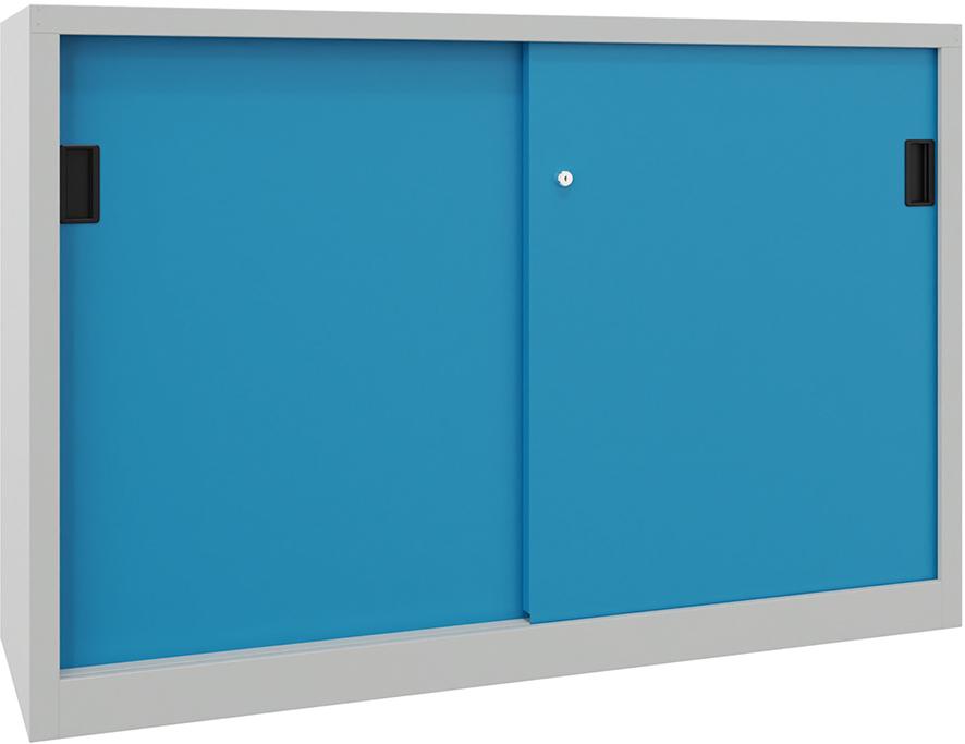 PAVOY Schwerl.-Schiebetü-renschr. m. Bl.-Türen. u.Mittelw. Böd. besch. 150-0x600x1000mm 7035/5012