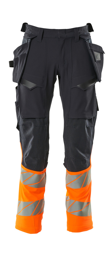 Hose mit Hängetaschen, ULTIMATE STRETCH Hose Größe 76C46, schwarzblau/hi-vis orange