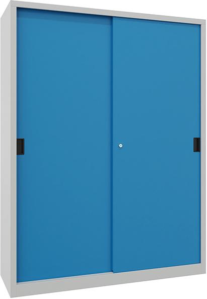 PAVOY Schwerl.-Schiebetü-renschr. m. Bl.-Türen. u.Mittelw. Böd. besch. 150-0x600x1950mm 7035/5012