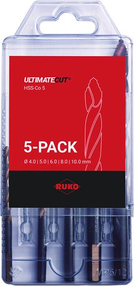 RUKO Spiralbohrer-Satz DIN338 HSS-Co5 ø 4-10mm Kunststoffkassette 5-teilig ULTIMATECUT