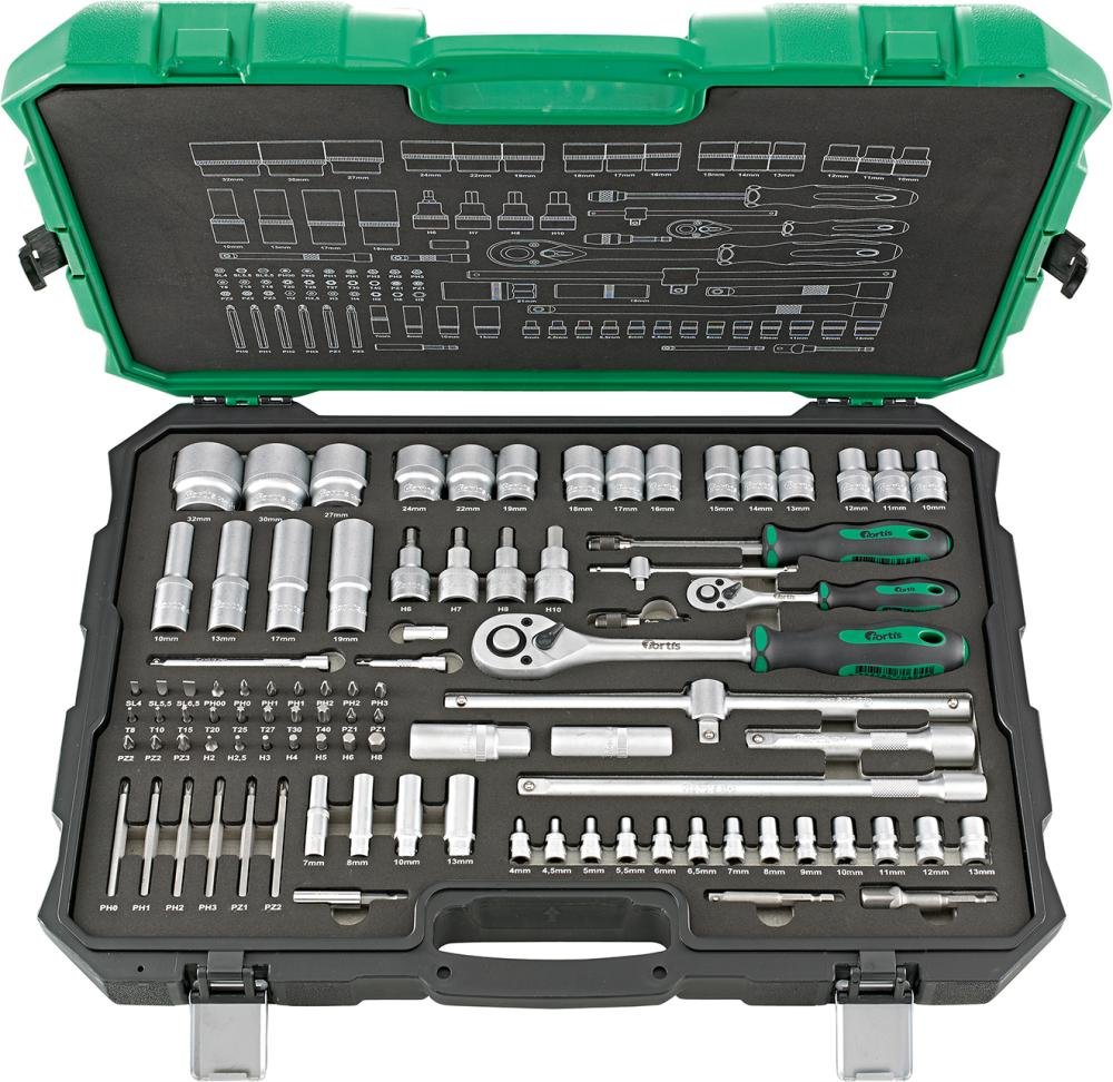 Steckschlüssel-Garnitur 1/4"+1/2" 91-teilig FORTIS
