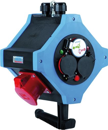 Energie-Hängeverte. IP44 6xSchutzkontakt,2xCEE 5x16A Hedi